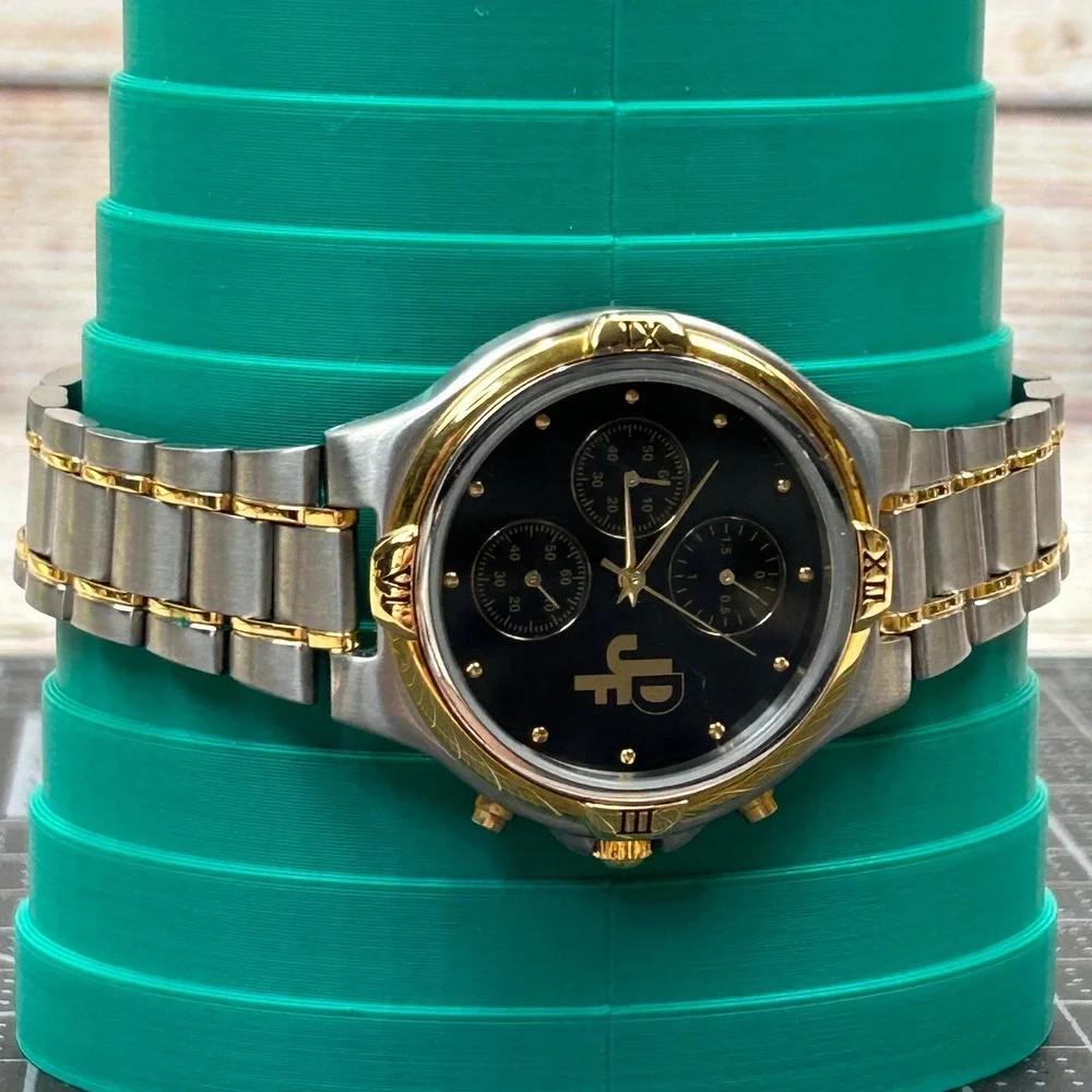 Sweda Chronograph Watch Mens Black Dial‎ Two Tone Stainless Steel Japan Movement